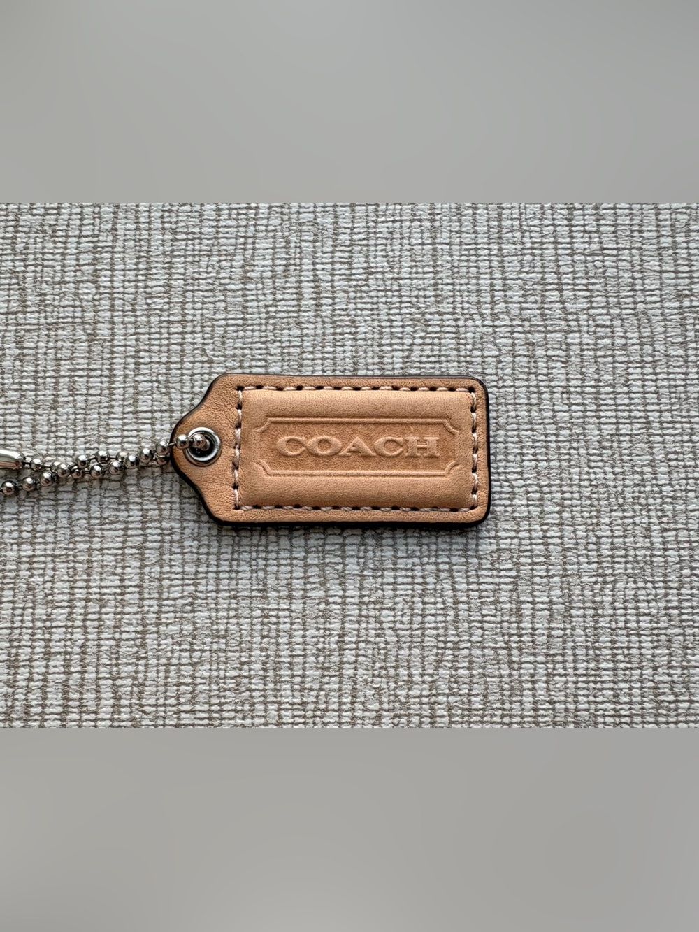 COACH 1.75" Small Tan Leather Silver Hang Tag Hangtag Bag Charm Keychain Key Fob
